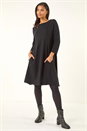 Black A-Line Pocket Detail Swing Dress, Image 2 of 5