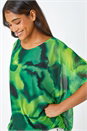 Green Printed Mesh Overlay Batwing Top, Image 4 of 5
