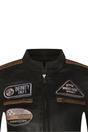 Black Leather Biker Racing Badges Jacket, Image 5 of 5