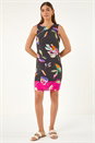Fuchsia Leaf Print Shift Dress, Image 2 of 5