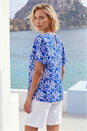 Blue Abstract Print Flared Sleeve Top, Image 3 of 4