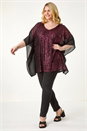 Maroon Curve Full Sequin Chiffon Overlay Top, Image 1 of 5