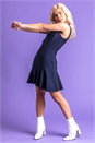 Navy  Sleeveless Peplum Hem Dress, Image 4 of 5