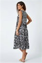 Black Baroque Tiered Smock Midi Dress, Image 3 of 4