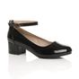Black Mid Block Heel Comfort Ankle Strap Court Shoes, Image 1 of 6