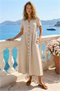Stone Twill Button Down Midi Dress, Image 1 of 4