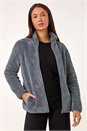 Dark Grey Soft Sherpa Fleece Jacket, Image 4 of 6