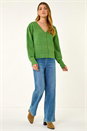 Green Ribbed Button Up Knit Cardigan, Image 3 of 5