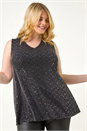 Black Curve Sparkle Vest Stretch Top, Image 1 of 5