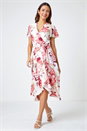 Light Pink Floral Print Wrap Stretch Dress, Image 3 of 6