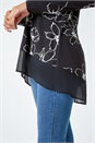 Black Floral Print Chiffon Hem Stretch Top , Image 5 of 5