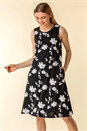 Black Monochrome Floral Pocket Dress, Image 1 of 4