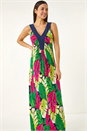 Green Leaf Print Contrast Band Maxi Dress, Image 2 of 5