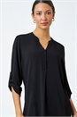 Black V-Neck Longline Tunic Blouse, Image 4 of 5