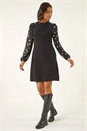 Black Polka Dot Frill Knitted Dress, Image 3 of 5