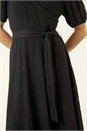 Black Wrap Bodice Belted Midi Dress, Image 5 of 5