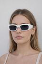 White Chunky Rectangle Sunglasses with Extra Wide Arms in White, Image 1 of 4