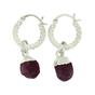 Silver Raw Ruby July Birthstone Huggie Hoops Sterling Silver Gemstone Earrings, Image 1 of 1