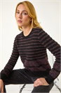 Black Dusk Metallic Fluffy Stripe Knit Jumper, Image 1 of 5