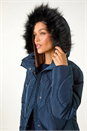 Midnight Blue Quilted Faux Fur Hooded Coat, Image 1 of 6