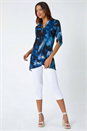 Blue Geometric Print Stretch Tunic Top, Image 2 of 5