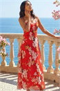 Red Floral Cowl Neck Chiffon Dress, Image 2 of 4