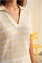 Beige Stripe Crochet Collar Knit Top, Image 4 of 4