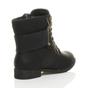 Black AJVANI Black Lace Up Knitted Collar Biker Military Boots, Image 4 of 6