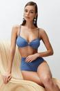 Blue WOVCOR Blue Ruched Bandeau Bikini Top with Ring Detail, Image 1 of 5