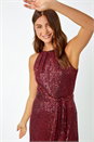 Red Halter Neck Sequin Midi Stretch Dress, Image 4 of 5