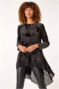 Black Velvet Chiffon Hem Tunic, Image 1 of 5