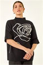 Black Rose Motif High Neck Knit Jumper, Image 4 of 5