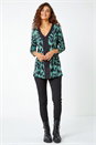 Green Abstract Print V-Neck Stretch Top , Image 2 of 5