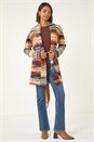 Brown Jacquard Knit Belted Cardigan, Image 1 of 5