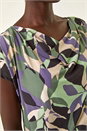 Green Geometric Leaf Print Cowl Neck Top, Image 4 of 4