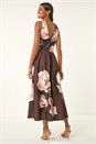 Chocolate Floral Print Premium Stretch Midi Dress, Image 3 of 5
