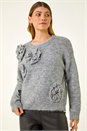 Grey Chunky Floral Knit Jumper, Image 4 of 5