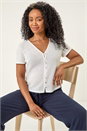 White Petite Textured Button Up Blouse, Image 1 of 5