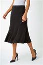 Black Elastic Waist Panelled A Line Flared Midi Skirt, Image 2 of 5