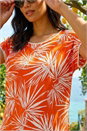 Orange Leaf Print Bobble Trim Top, Image 4 of 4