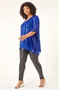 Royal Blue Curve Full Sequin Chiffon Overlay Top, Image 2 of 5