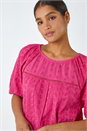 PINK Broderie Puff Sleeve Cotton Top, Image 1 of 5