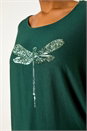 Green Dragonfly Print Sequin Knitted Stretch Top, Image 5 of 5