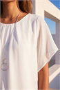 Ivory  Chiffon Jersey Blouson Top with Necklace, Image 4 of 4