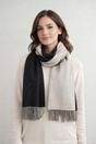 Black Reversible Two-Tone Cashmere Blend Scarf With Tassels, Image 1 of 4