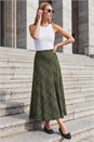 Green Print Check Midi Skirt, Image 2 of 4