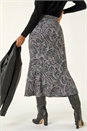 Grey Paisley Print Stretch Midi Skirt, Image 4 of 5