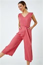 PINK Linen Blend Cropped Frill Jumpsuit, Image 2 of 5