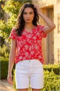 Red Textured Print V-Neck Vest Top, Image 2 of 4
