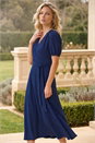 Navy  Wrap Bodice Belted Midi Dress, Image 2 of 4